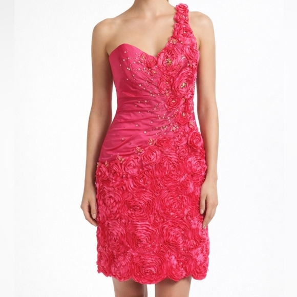 Tony Bowls Flower Pink One Shoulder Cocktail Party Dress - coffeafoods.com